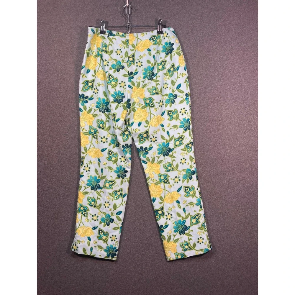 Ann Taylor Petites Blue Floral 100% Silk Straight Leg Pants‎ Size 2P Side Zip
